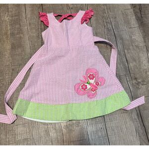 Rare Editions Girls 5 Pink Gingham Dress Butterfly Applique Spring Easter